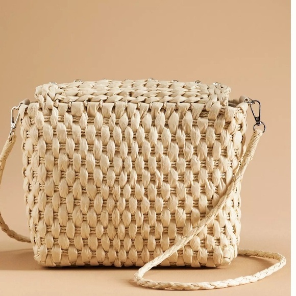 NWT/ ANTHROPOLOGIE Embellished Straw Crossbody Bag/ BRAND NEW - Picture 2 of 8